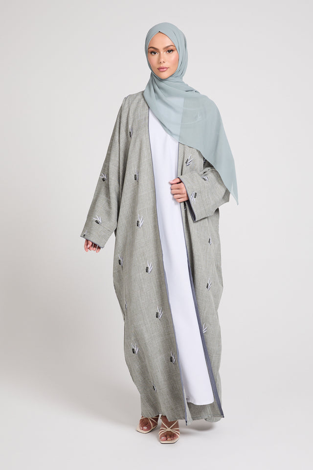 Frosty Green Floral Embroidered Bisht