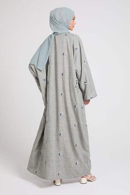 Frosty Green Floral Embroidered Bisht