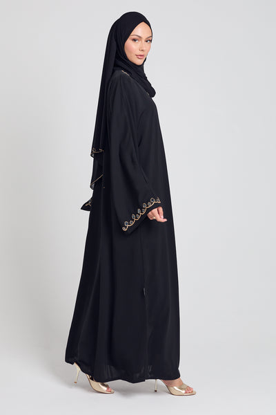 Luxury Rose Vine Embellished Open Abaya - Black – AbayaButh