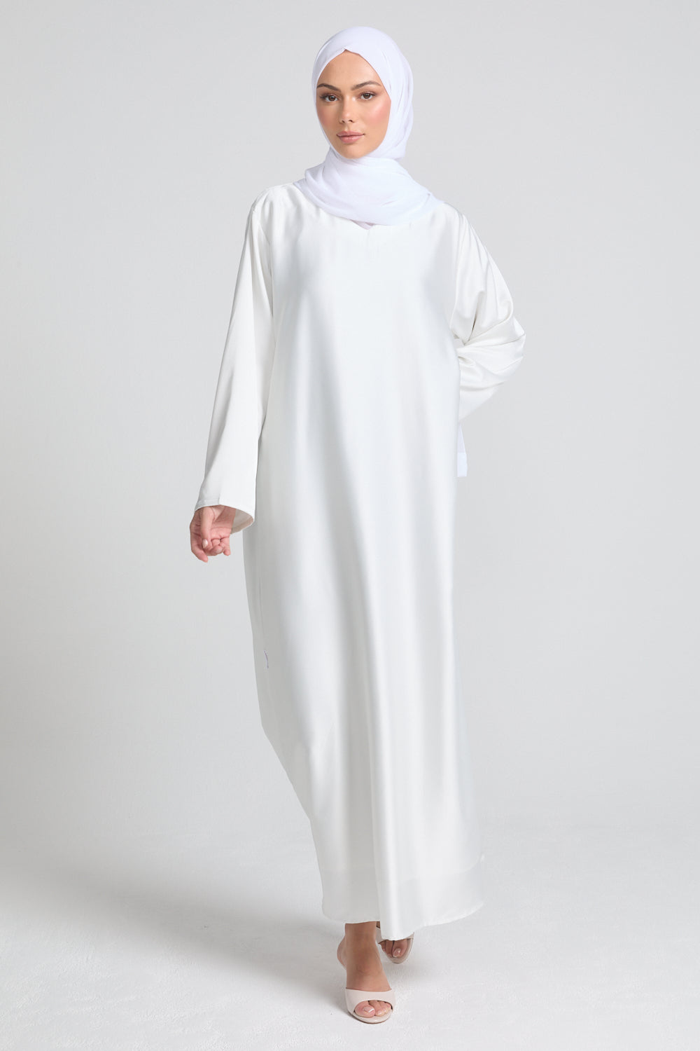 Premium White Satin Inner Slip Dress WITH LINING LONG SLEEVE