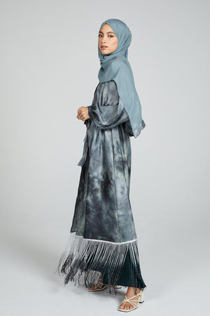 Tropical Rain Open Abaya with Inner Belt and Tassels -  Limited Edition