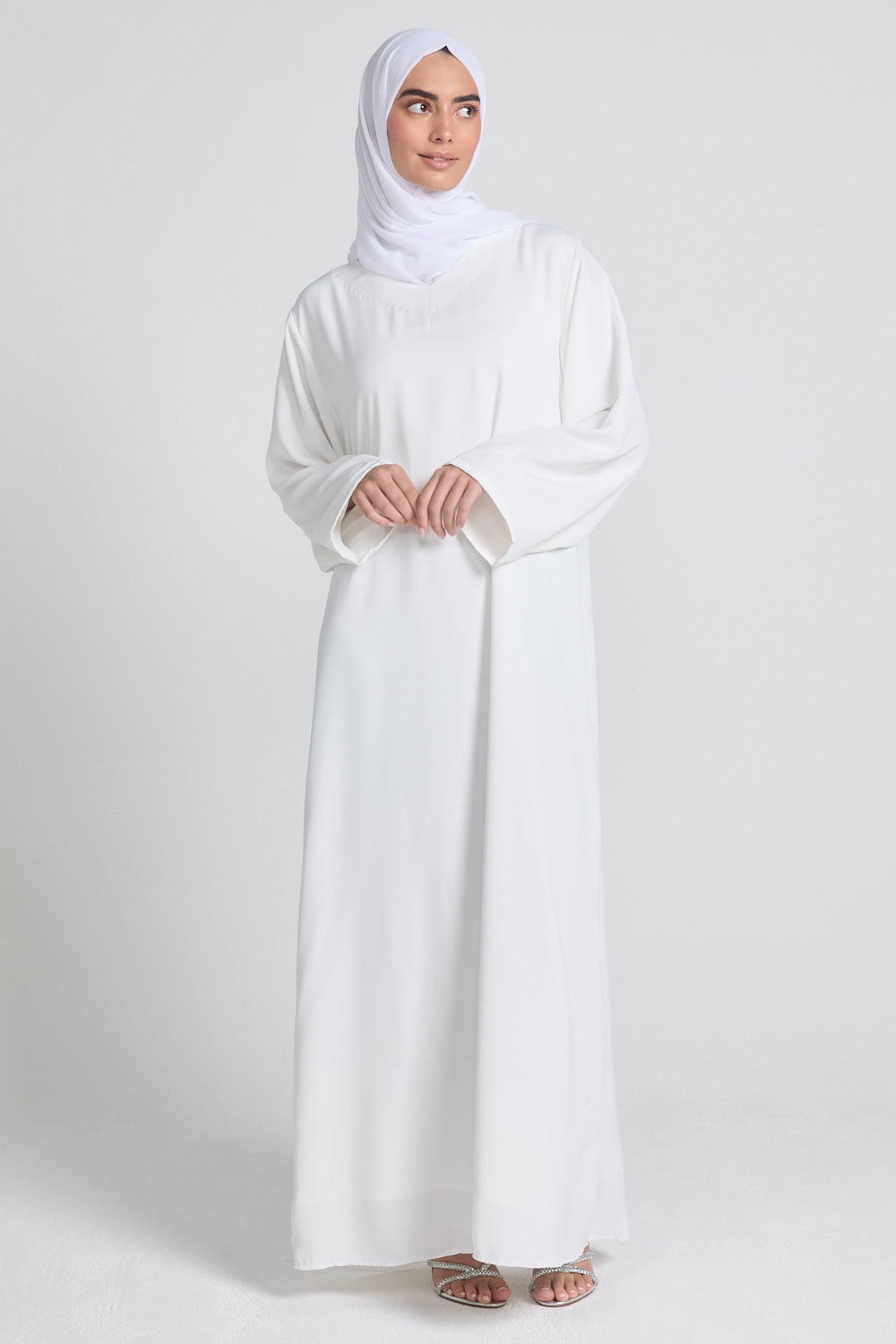 Premium Nidha LONG SLEEVE Inner Slip Dress White WITH LINING