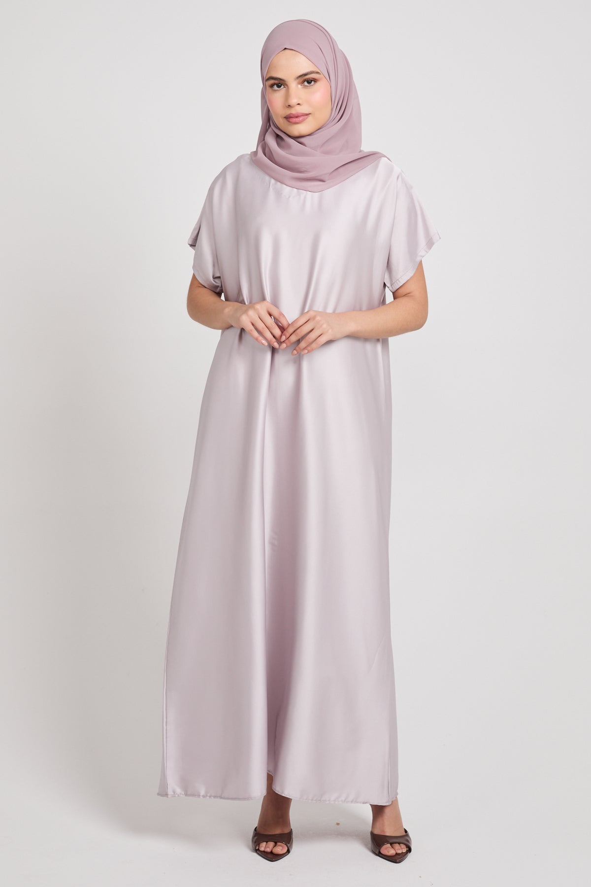 satin inner slip dress Long Sleeve Satin Slip Dress in Chestnut Brown Hijabglamour