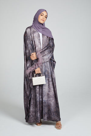 Marble Print Bisht with Feathers- Lilac Rose - Limited Edition