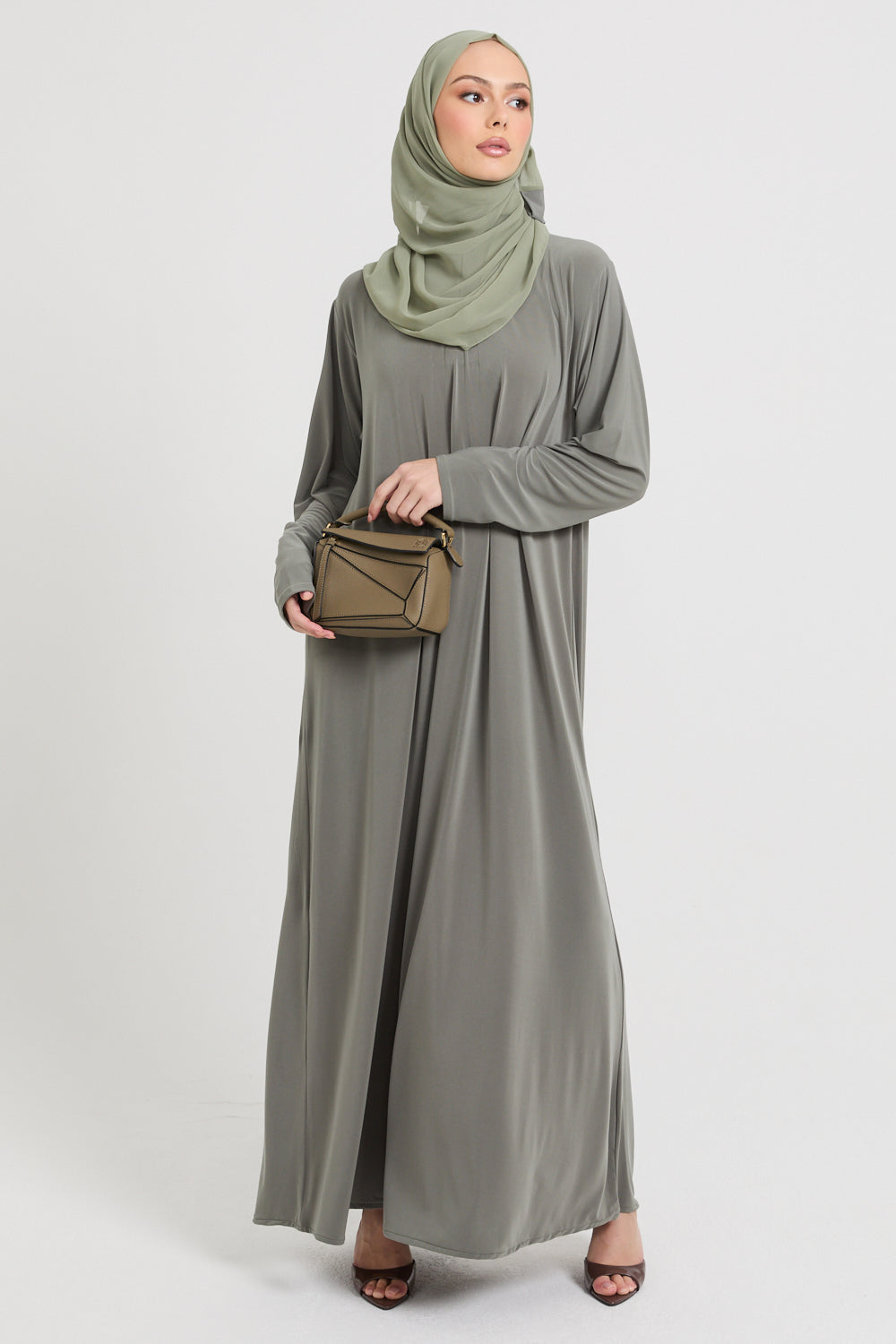 Premium Jersey Closed Abaya with Front Zip - Olive AbayaButh Premium Jersey Closed Abaya with Front Zip - Olive AbayaButh