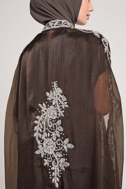 Luxury Organza Silk Embellished Cape - Forest Night