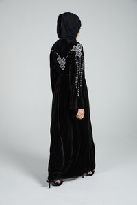 Diamante Embellished Black Velvet Open Abaya
