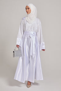 Luxury Satin Embellished Closed Abaya - Ice White - LIMITED EDITION