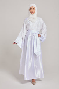 Luxury Satin Embellished Closed Abaya - Ice White - LIMITED EDITION