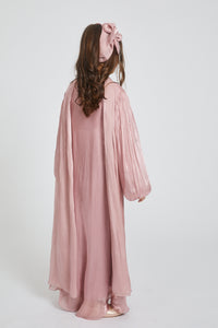 Junior Girls Premium Organza Frost Dainty Embellished Closed Abaya - Misty Rose