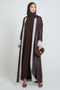 Four Piece Jacquard Open Abaya Set - Black