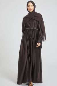 Premium Timeless Umbrella Cut Closed Abaya with Folded Cuffs - Dark Taupe Brown