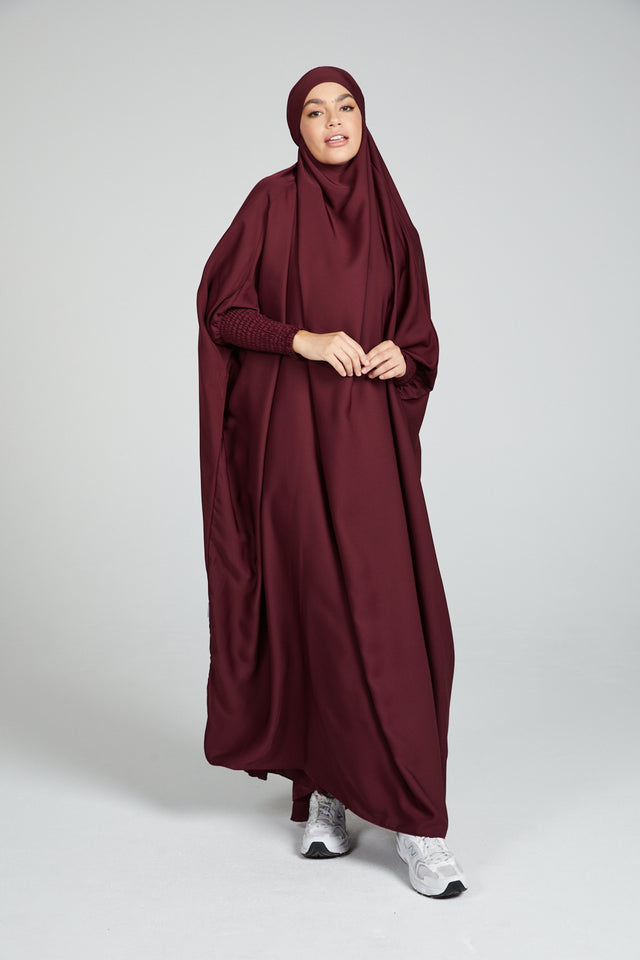 One Piece Full Length Jilbab/ Prayer Abaya - Deep Maroon