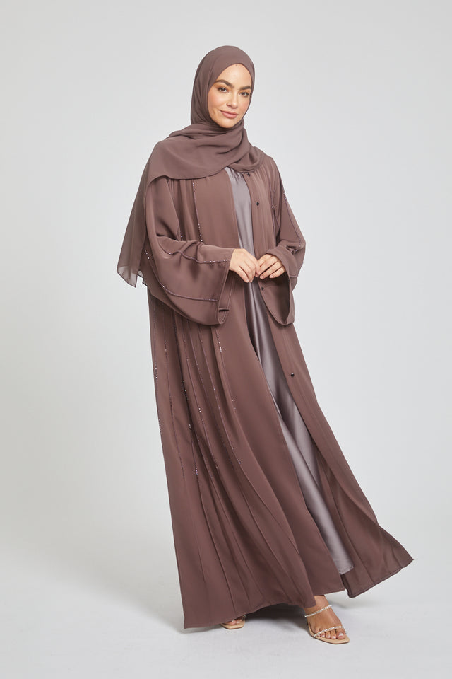 Premium Dainty Embellished Open Abaya - Deep Mauve