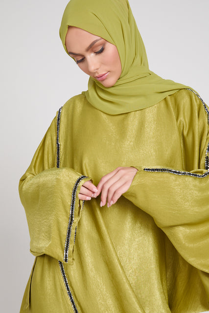 Premium Draped Embellished Closed Abaya - Royal Amber