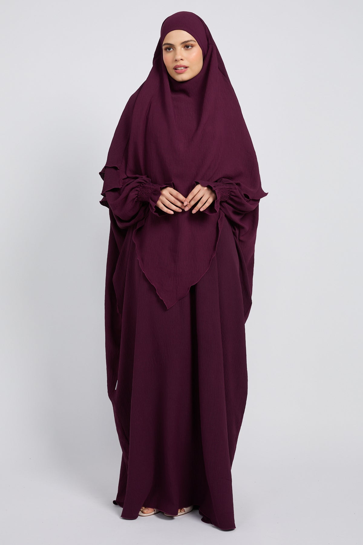mulberry cotton abaya dress product info and reviews Premium Organza Frost Dainty Embellished Closed Abaya
