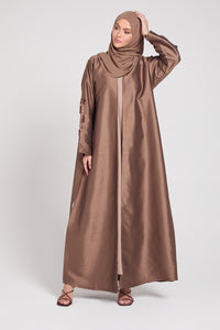 Luxury Bronze Embellished Sleeve Open Abaya
