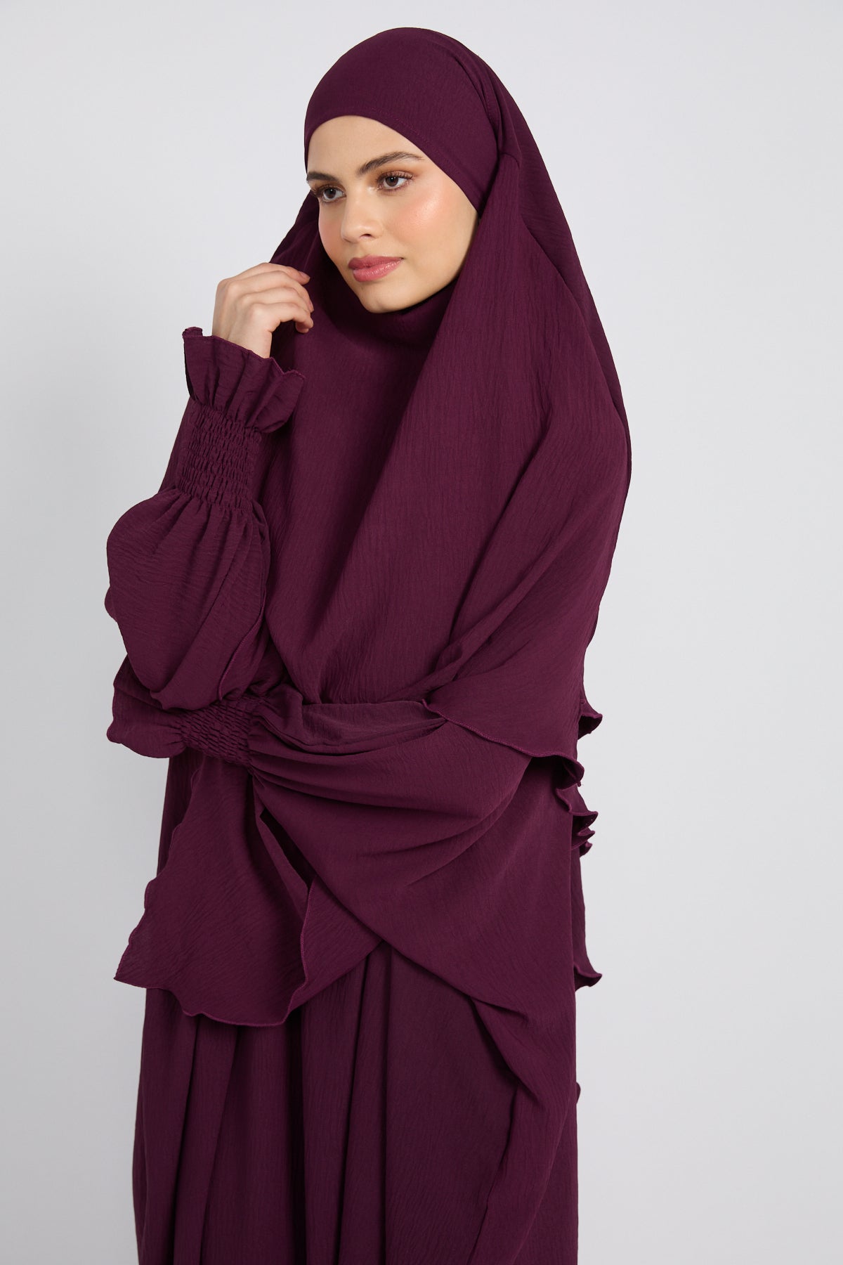 mulberry cotton abaya dress product info and reviews Premium Chiffon Embellished Open Abaya Royal Mulberry