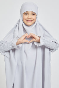 Junior Girls One Piece Full Length Jilbab/ Prayer Abaya - Frill Cuff - Timeless Grey