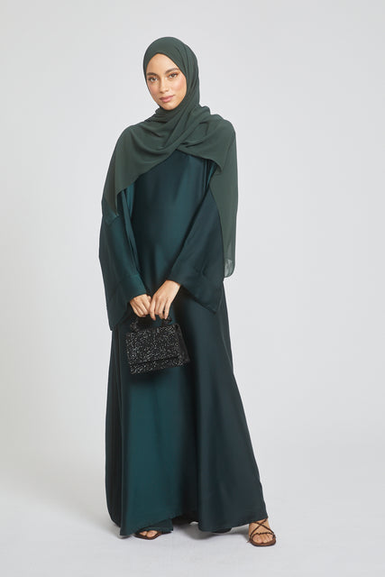 Premium Timeless Umbrella Cut Closed Abaya with Folded Cuffs - Forest Green