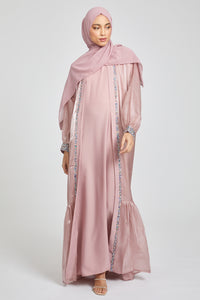 Four Piece Crystal Rose Organza Open Abaya Set - LIMITED EDITION