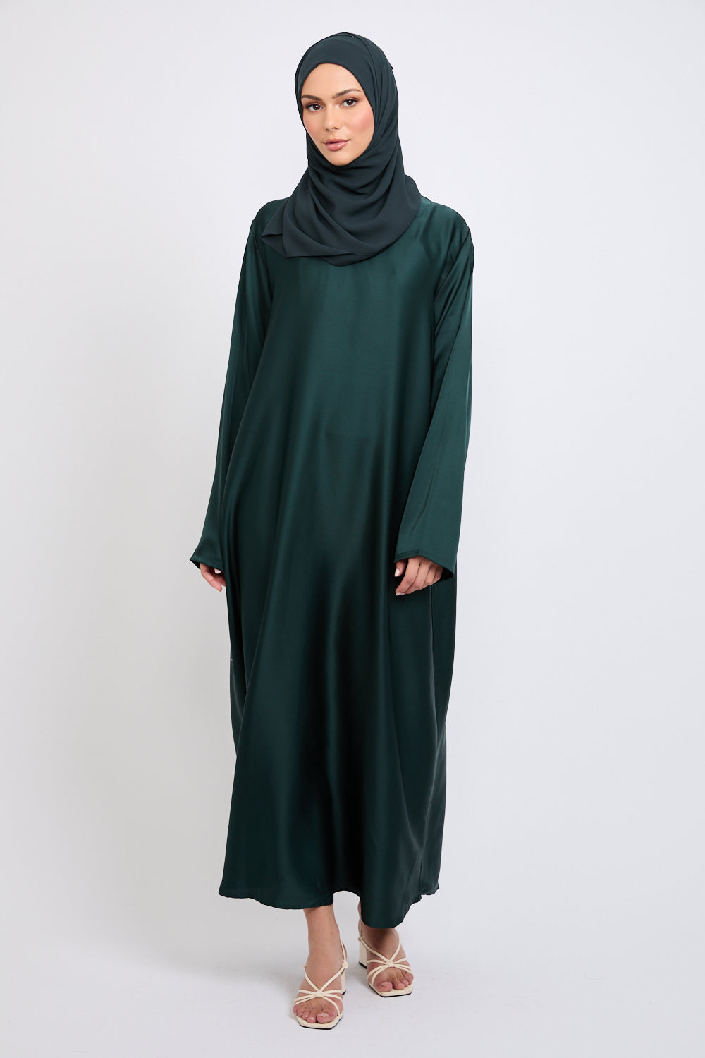 Long Sleeve Green Abaya Slip Dress - Satin Inner Slip Dress AbayaButh Long Sleeve Green Abaya Slip Dress - Satin Inner Slip Dress AbayaButh