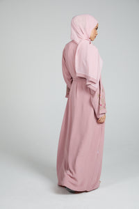 Blooming Embroidered Four Piece Open Abaya Set - Sunset Kiss