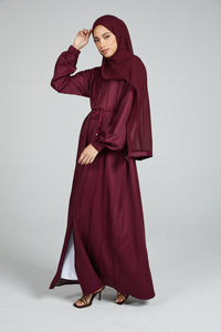 Premium Maroon Open Abaya with Dainty Embellishments