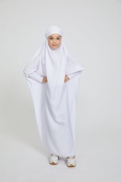 Junior Girls One Piece Full Length Jilbab/ Prayer Abaya - Pure White