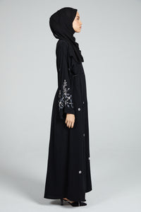 Celestial Floral Embellished Open Abaya - Black