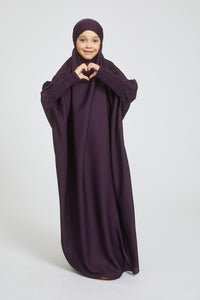 Junior Girls One Piece Full Length Jilbab/ Prayer Abaya - Plum