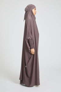 One Piece Full Length Jilbab/ Prayer Abaya - Smoked Mauve