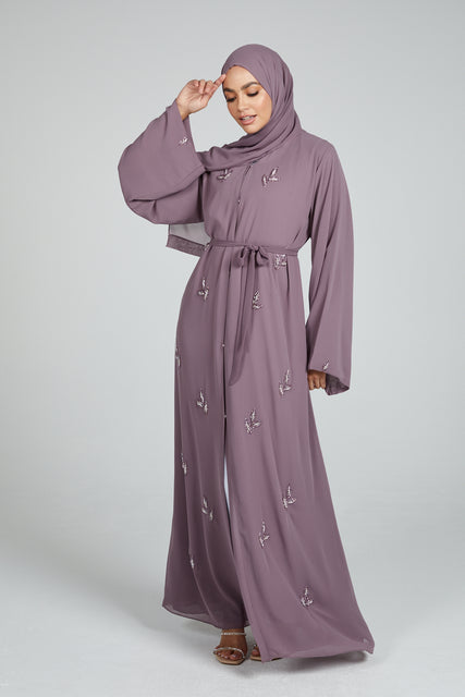 Keepsake Lilac Chiffon Embellished Open Abaya