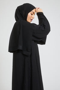 Plain Black Dainty Embellished Open Abaya
