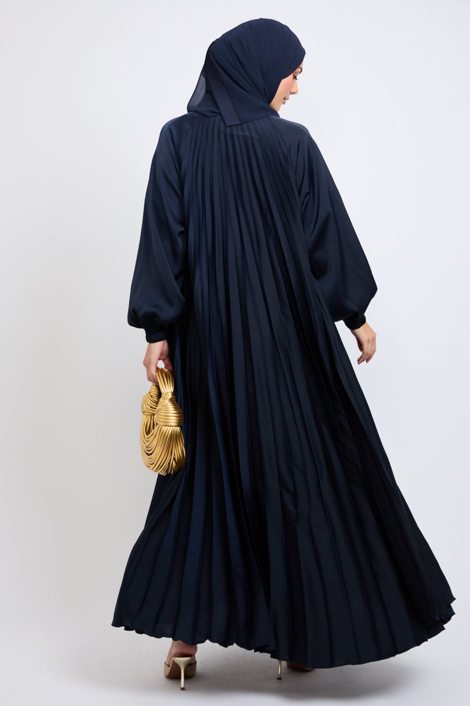Umbrella Cut Open Abaya with Pleated Back Detailing Navy