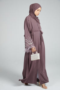 Premium Chiffon Botanical Embellished Open Abaya