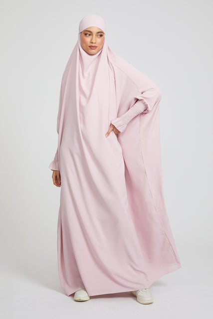One Piece Full Length Jilbab/ Prayer Abaya - Frill Cuff -  Blush