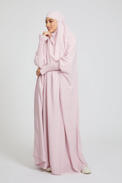 One Piece Full Length Jilbab/ Prayer Abaya - Frill Cuff -  Blush