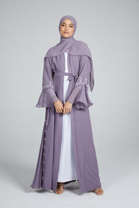 Classic Open Abaya with Pearls and Embellishments - Lavender Aura