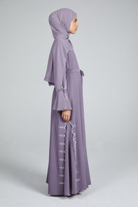 Classic Open Abaya with Pearls and Embellishments - Lavender Aura