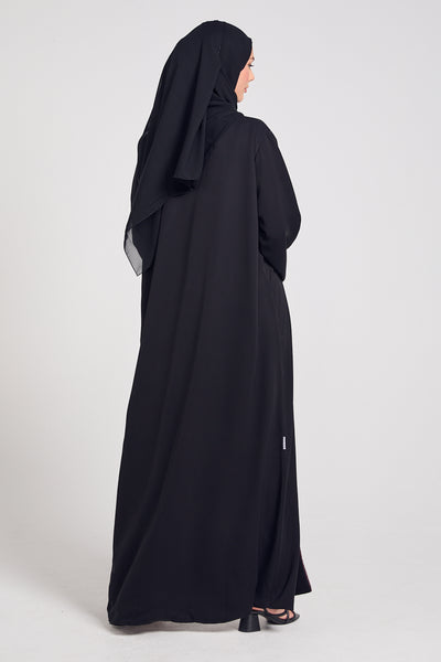 Premium Reversible Open Abaya with Frayed Edges - Black & Deep Mahogan ...