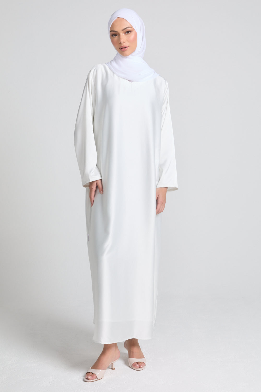 long sleeve slip dress white White Abaya Slip Dress
