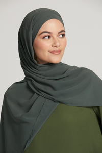 Premium Instant Chiffon Hijab - Dark Green
