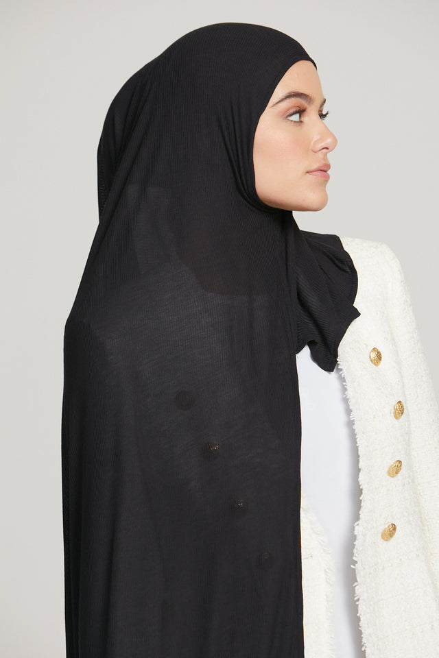 Premium Instant Bamboo Ribbed Jersey Hijab - Black