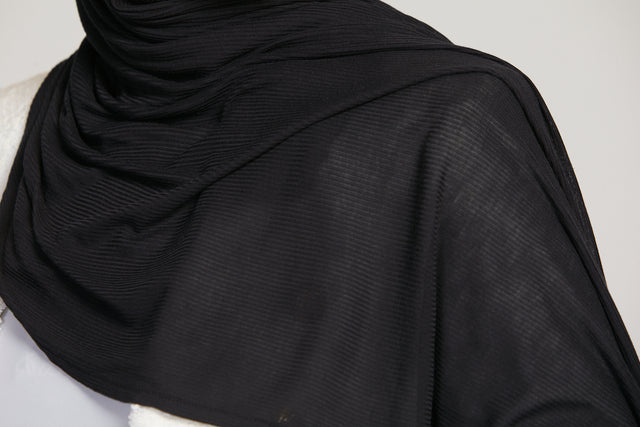 Premium Instant Bamboo Ribbed Jersey Hijab - Black