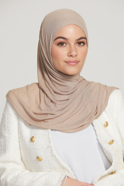 Premium Instant Bamboo Ribbed Jersey Hijab - Nude