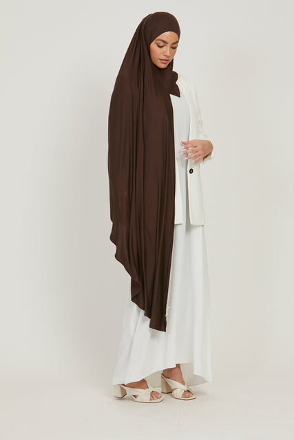 Premium Instant Jersey Hijab - Dark Brown