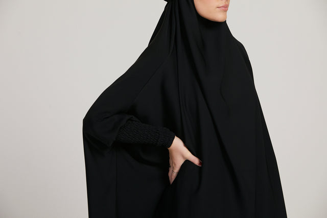 Premium Two Piece Jilbab/ Prayer Set With Pockets - Black