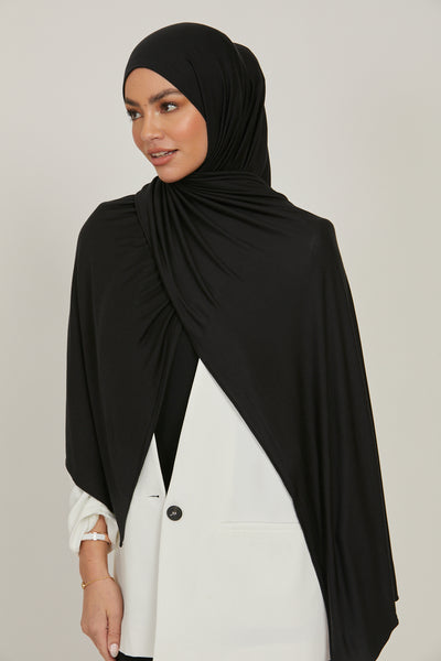 Premium Jersey Jilbab With Sleeves Black main image 0