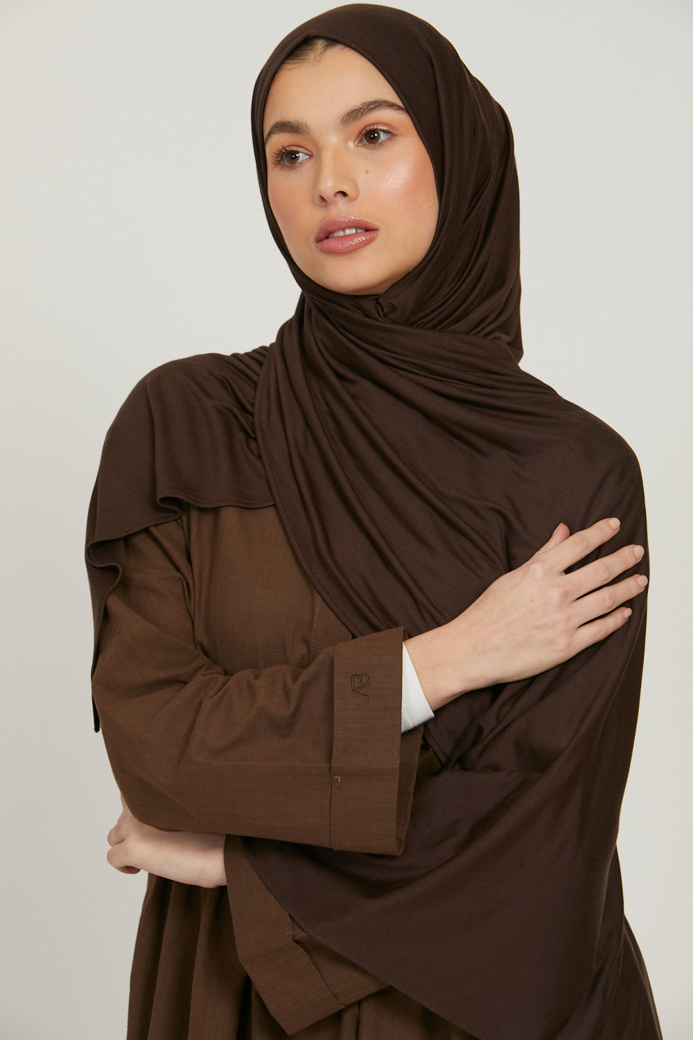 Premium Jersey Hijab - Dark Brown - Gold - Adult - Abayabuth Premium Jersey Hijab - Dark Brown - Gold - Adult - Abayabuth